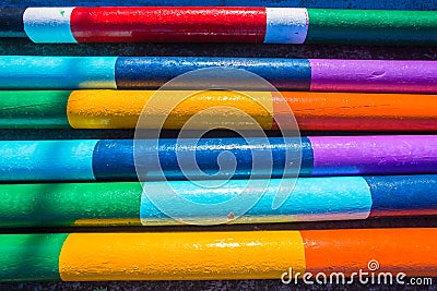 Poles Bright Painted Colors Closeup Stock Photo