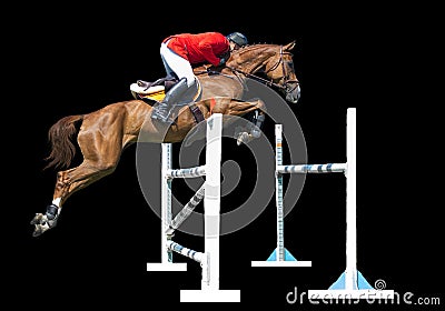 Equestrianism: Man in jumping show, isolated on black background Editorial Stock Photo