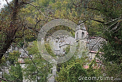 Equi Terme, beautiful medieval spa village in the Apuan Alps mountains, Tuscany, Italy. Autumn. Famous for its sulphur Stock Photo