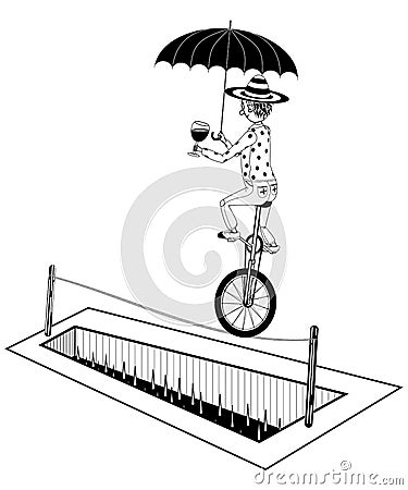 Equilibrist on unicycle rides Vector Illustration