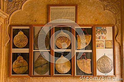 Equiment used by astronomers during King;s rule in 19th century at Patwon ki Haveli Editorial Stock Photo