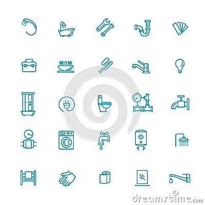 Vector plumbing line icons set. Vector symbols Vector Illustration