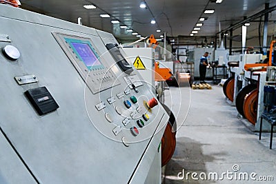 Equipment for cable production at the factory Editorial Stock Photo