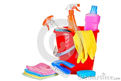 Equipment cleaning kit in the house close-up Stock Photo