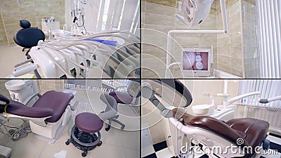 Equipment for dental clinic in office, interior view, four collage images Stock Photo
