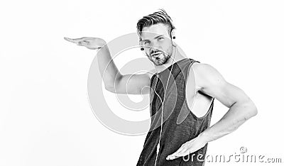 Equipment for dj. Start this party. Professional musical software and devices. Man handsome dj using modern headphones Stock Photo