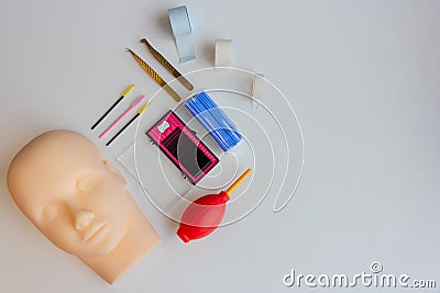 Equipment of eyelash extension , basic training eyelash extension Stock Photo