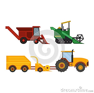 Equipment farm for agriculture machinery harvester Vector Illustration