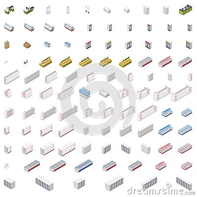 Equipment for grocery supermarket isometric icon set Vector Illustration