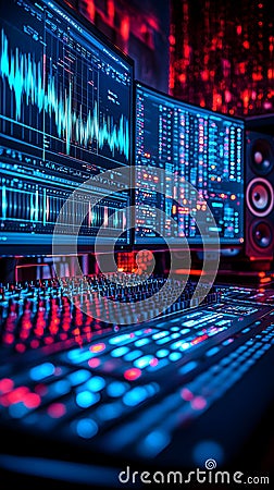 Exploring an advanced AI sound lab with innovative voice synthesis technology. Generative AI Stock Photo
