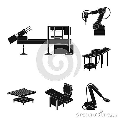 Equipment and machine black icons in set collection for design.Technical progress of the factory vector symbol stock web Vector Illustration