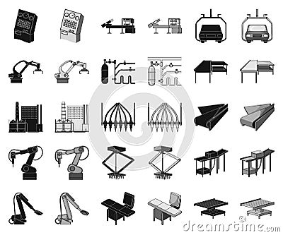 Equipment and machine black,monochrome icons in set collection for design.Technical progress of the factory vector Vector Illustration