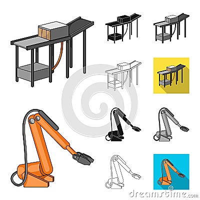 Equipment and machine cartoon,black,flat,monochrome,outline icons in set collection for design.Technical progress of the Vector Illustration