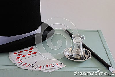 Equipment of a magician for stage show Stock Photo