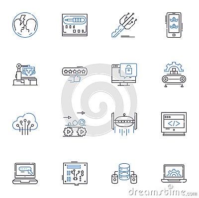 Equipment supplies line icons collection. Machinery, Tools, Materials, Compnts, Accessories, Instruments, Parts vector Vector Illustration