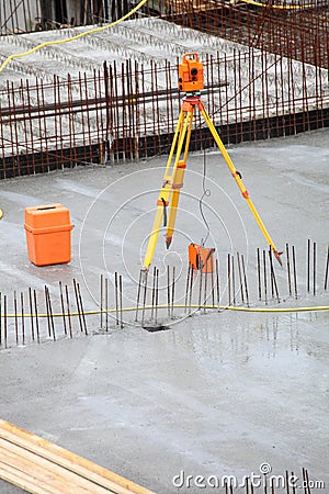 Equipment theodolite tool at construction site Stock Photo