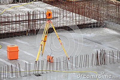 Equipment theodolite tool at construction site Stock Photo