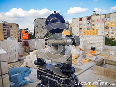 equipment theodolite tool at construction site works Stock Photo
