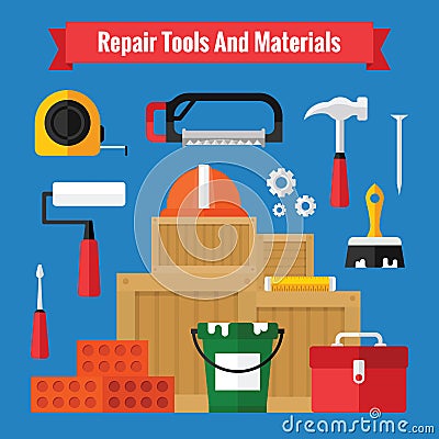 Equipment Tools Icons Set in a Flat Design Vector Illustration