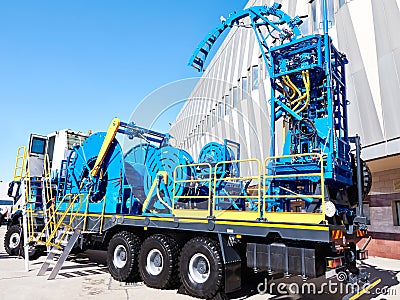 Equipment on truck coiled tubing Stock Photo