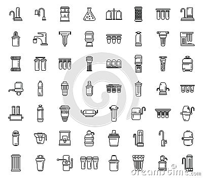 Equipment for water purification icons set outline vector. Filter treatment Stock Photo