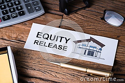 Equity Release Text On Paper Near Office Supplies Stock Photo