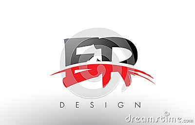 ER E R Brush Logo Letters with Red and Black Swoosh Brush Front Vector Illustration