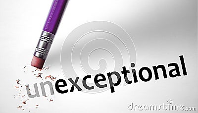 Eraser changing the word Unexceptional for Exceptional Stock Photo
