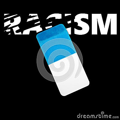 Eraser erasing the word RACISM Stock Photo