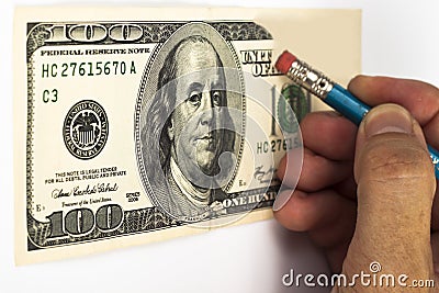 Erasing dollar bill Stock Photo