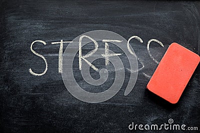 Erasing stress, hand written word on blackboard being erased Stock Photo