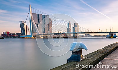 Erasmus bridge over the river meuse in Rotterdam - The Netherlands Editorial Stock Photo