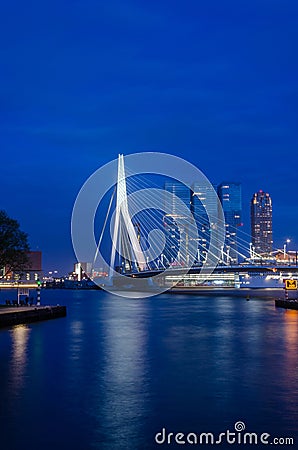 Erasmus Bridge in Rotterdam, Twilight time Editorial Stock Photo