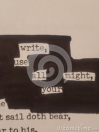 Erasure poem blackout literary create compose Stock Photo