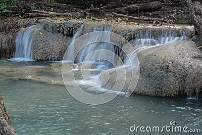 Erawan water falls in Kanchanaburi Province Thailand Stock Photo