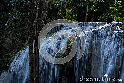 Erawan water falls in Kanchanaburi Province Thailand Stock Photo