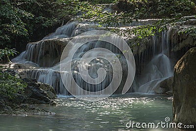 Erawan water falls in Kanchanaburi Province Thailand Stock Photo