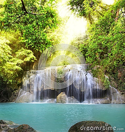 Erawan Waterfall Stock Photo