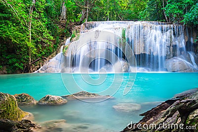 Erawan Waterfall in Thailand Stock Photo