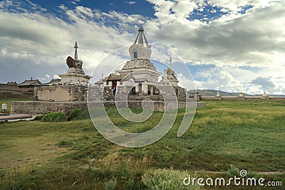 Erdene Zu Monastery in Kharkhorin, Mongolia against a cloudy blue sky Stock Photo