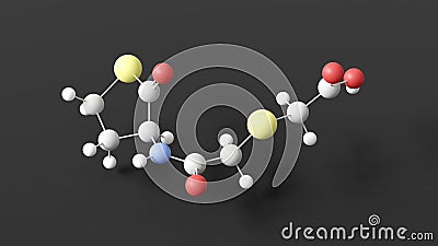 erdosteine molecular structure, mucolytic, ball and stick 3d model, structural chemical formula with colored atoms Stock Photo
