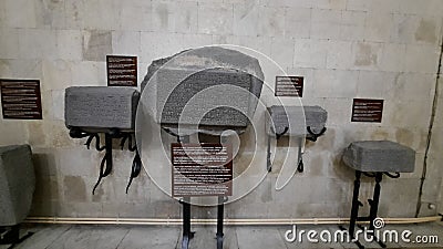 Erebuni fortress exhibits. Ancient cuneiform writings Editorial Stock Photo