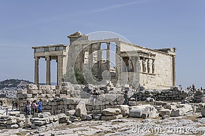 The Erechtheion ancient temple of the Acropolis in Athens, Greece Editorial Stock Photo