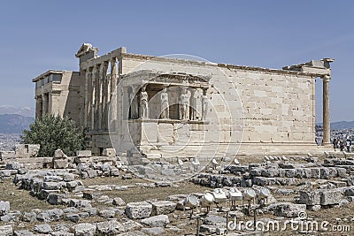 The Erechtheion ancient temple of the Acropolis in Athens, Greece Editorial Stock Photo