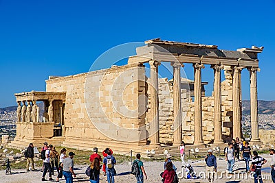 Erechtheion Erechtheum, an ancient Greek temple at Acropolis in Athens, Greece Editorial Stock Photo