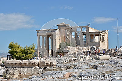 Erechtheion over the Acropolis of Athens Editorial Stock Photo