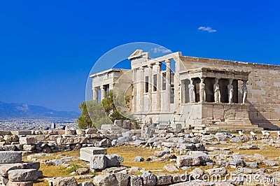 Erechtheum temple in Acropolis at Athens, Greece Stock Photo