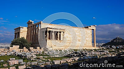 The Erechtheum. Temple with famous Caryatids Stock Photo