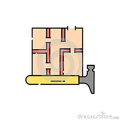 Erection partitions at home color line icon. Pictogram for web page, mobile app Vector Illustration