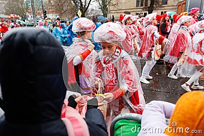 Erfurt, Germany - 11th February, 2024: Traditional german Carnival Fasching 2024 at Thuringia. People city street Editorial Stock Photo